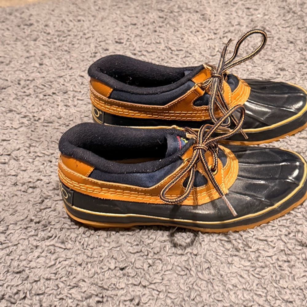 Blue Navy and Tan Duck Boots 6 - Picture 2 of 5
